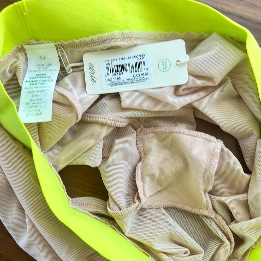 🆕 NWT Aerie SMOOTHEZ Mesh Nude Neon Yellow Band Boyshort Underwear - Picture 5 of 5